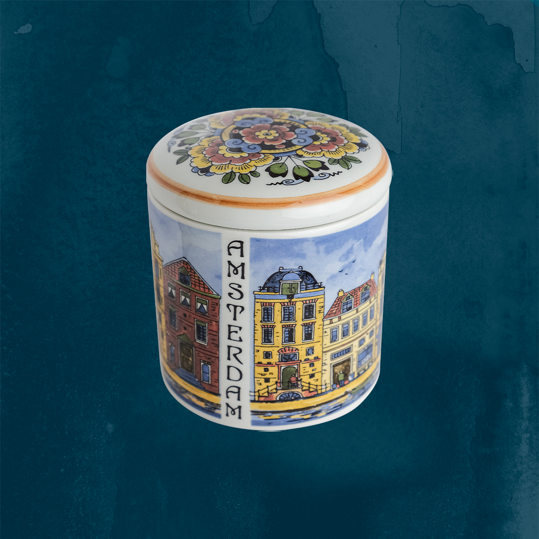 Original Stroopwafels 'Pottery Jar Delft Blue: Amsterdam Color' - 1 pot with 10 pc