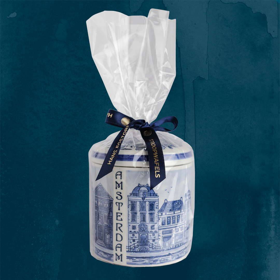 Original Stroopwafels 'Pottery Jar Delft Blue: Amsterdam' - 1 pot with 10 pc