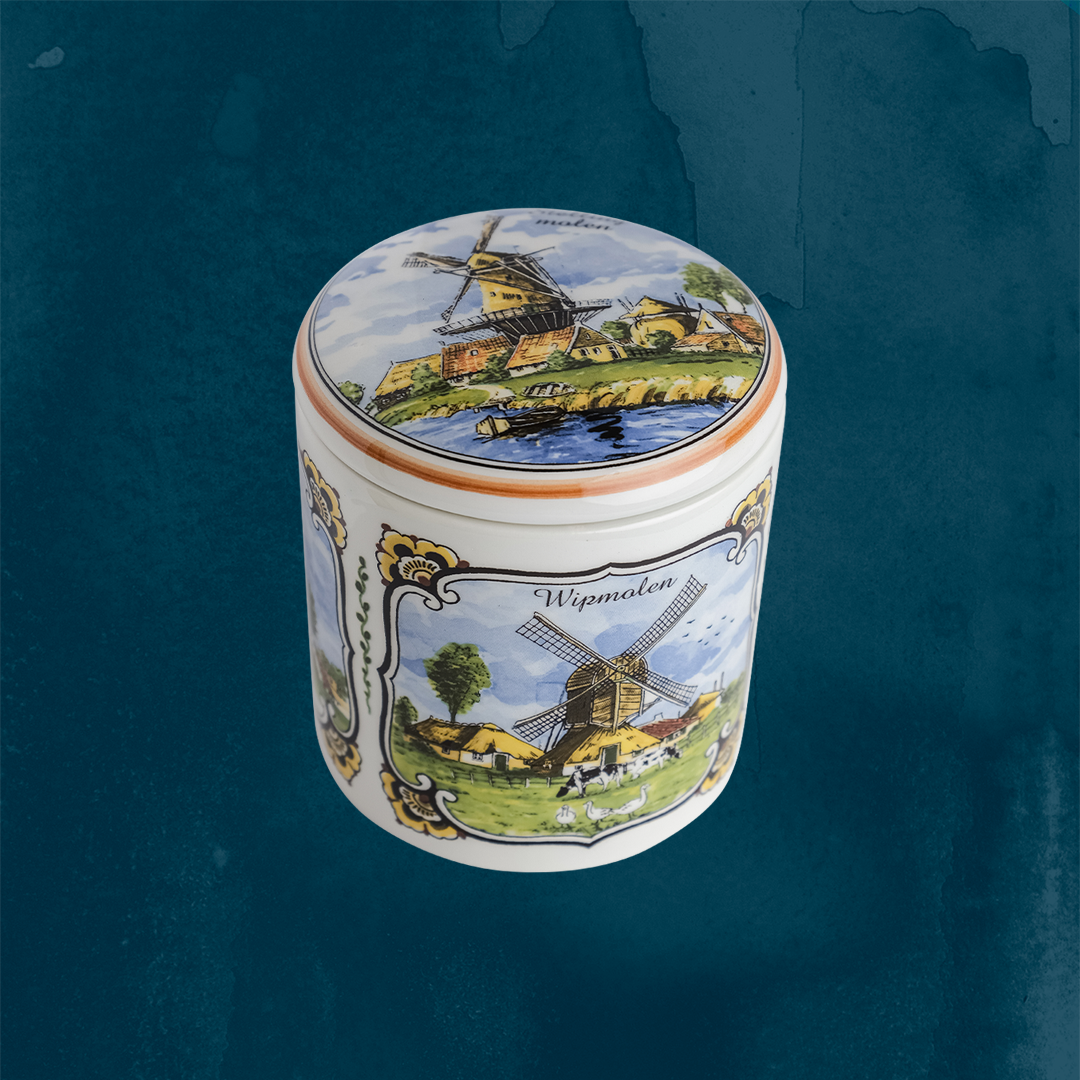 Original Stroopwafels 'Pottery Jar Delft Blue: Windmill Color' - 1 pot with 10 pc