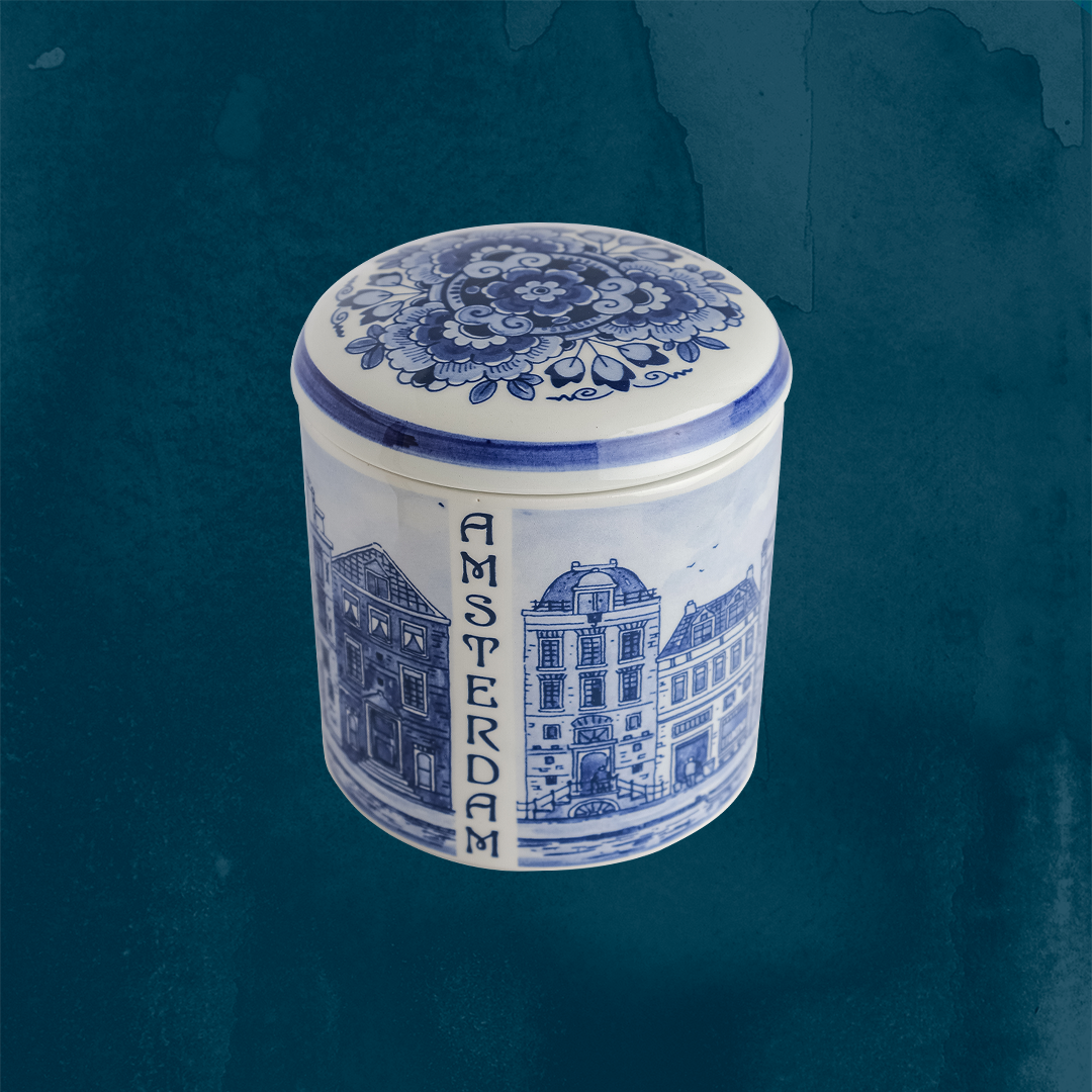 Original Stroopwafels 'Pottery Jar Delft Blue: Amsterdam' - 1 pot with 10 pc