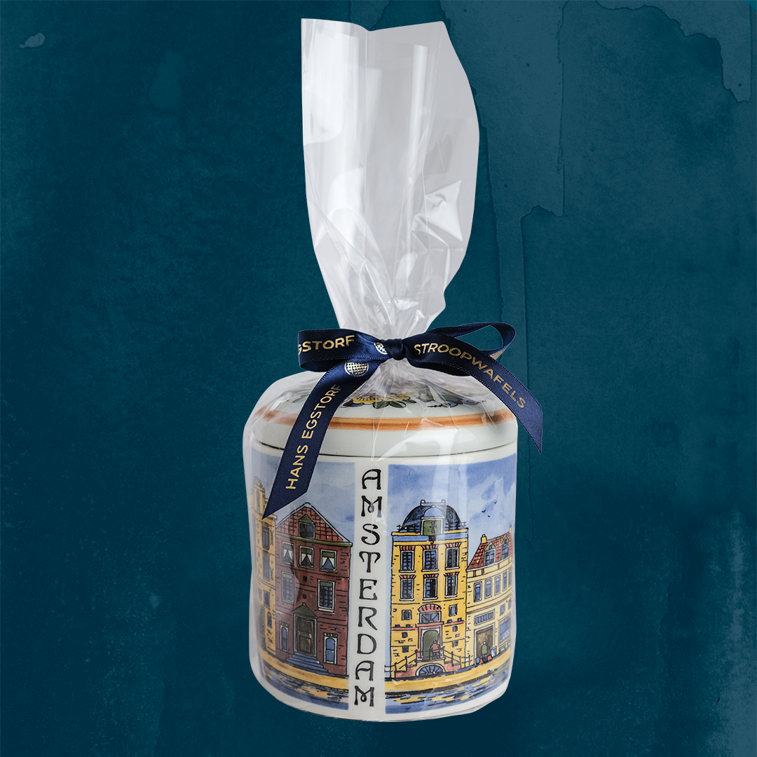 Original Stroopwafels 'Pottery Jar Delft Blue: Amsterdam Color' - 1 pot with 10 pc