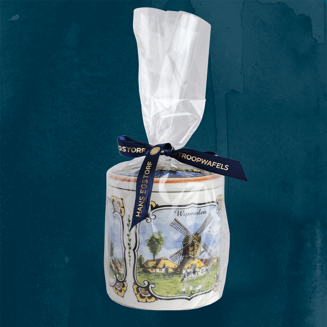 Original Stroopwafels 'Pottery Jar Delft Blue: Windmill Color' - 1 pot with 10 pc